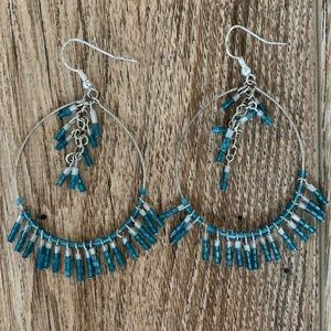 Handmade silver and blue bead earrings